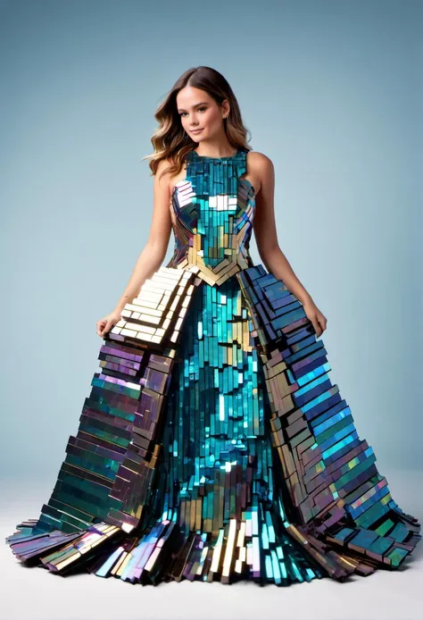 a woman wearing a dress made out of crystalized bismuth