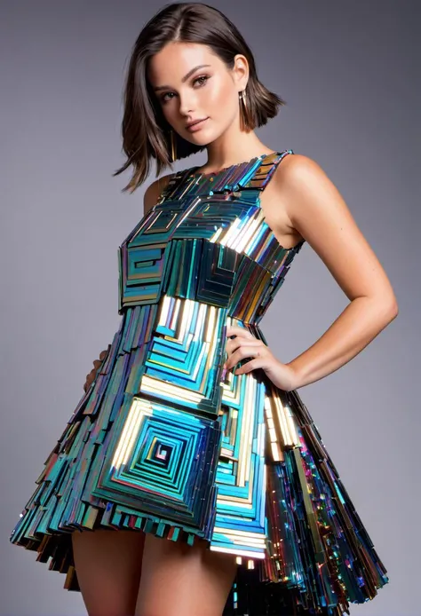 a woman wearing a dress made out of crystalized bismuth