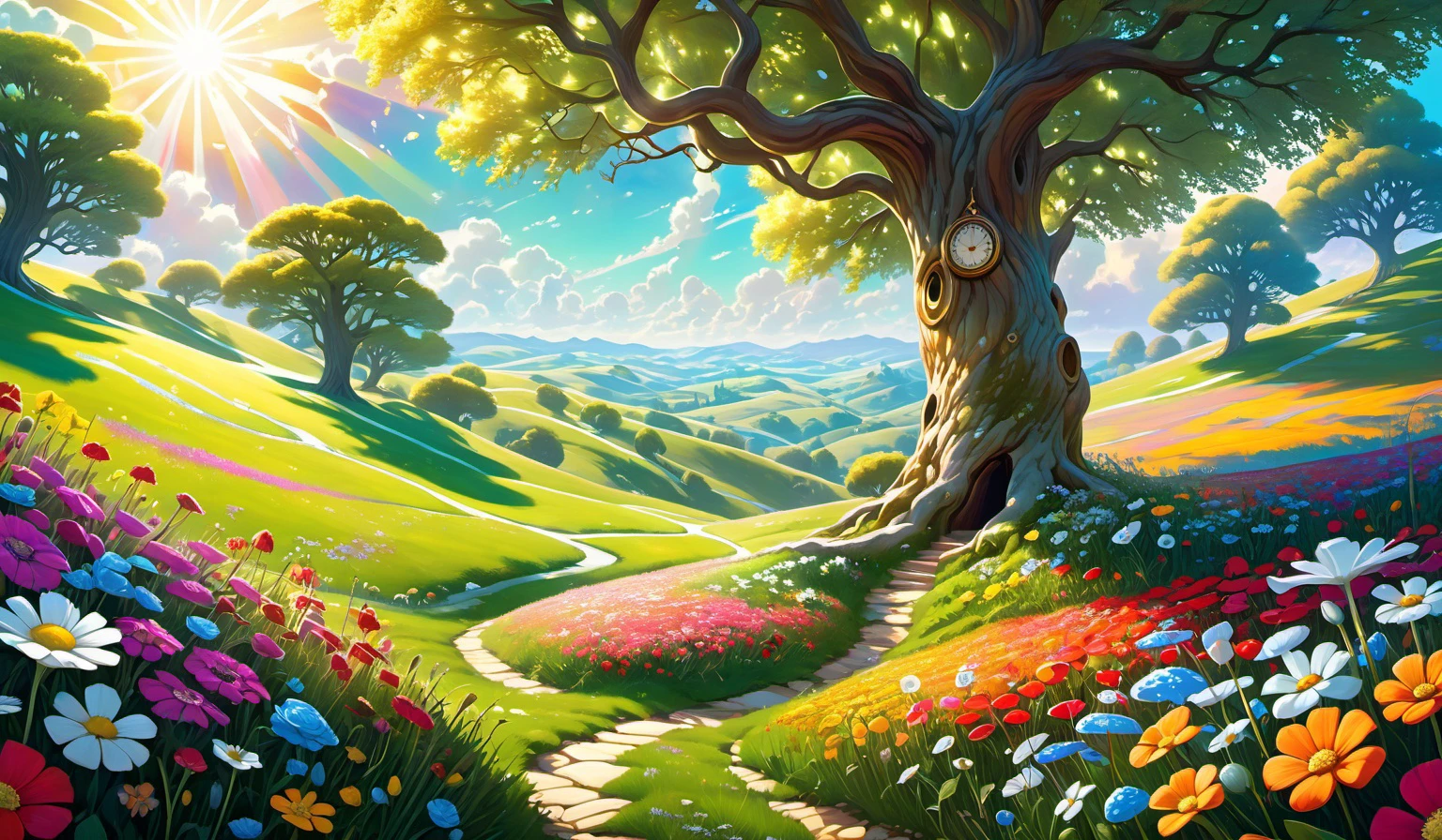 {"prompt": "a painting of trees and flowers in a field, a digital painting, inspired by Alice in Wonderland with a strong psychedelic theme, fantasy art, white rabbit and the rabbit hole, meadows on hills, soft sunlight, epic and insane fantasy, strange magical wonderful creatures, flowing hills, morning sunlight, detailed trees in bloom, beautiful high resolution, rays of shimmering light, beautiful visuals, Detailed and Intricate, vivid colors, Beautiful Lighting, Clean & clear, Photo realistic, photo-realism\" UHD 8K, Soft vibrant Lens", "negative_prompt": "bad quality, bad anatomy, worst quality, low quality, low resolution, extra fingers, blur, blurry, ugly, wrong proportions, watermark, image artifacts, low-res, ugly, JPEG artifacts, deformed, noisy image", "seed": 3253263960, "use_stable_diffusion_model": "darkblueaphroditeNSFWHentai_v20", "clip_skip": true, "use_controlnet_model": null, "use_vae_model": "", "sampler_name": "euler", "width": 1536, "height": 896, "num_inference_steps": 60, "guidance_scale": 14.0, "use_lora_model": null, "use_embeddings_model": null, "tiling": null, "use_face_correction": null, "use_upscale": null}