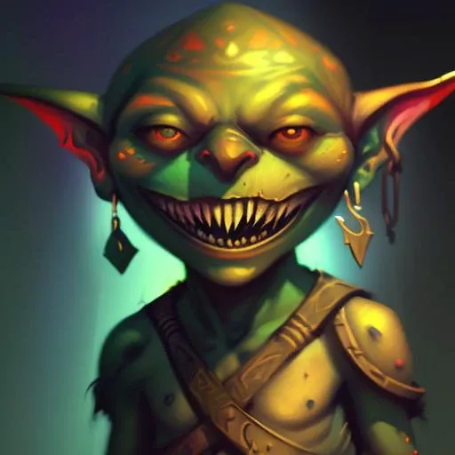 Close-up Portrait of Mesopotamia Pathfinder_Goblin, Adventurecore Volumetric lighting, concept art, brush stroke style, artstation, trending, highly detailed, art by greg rutkowski