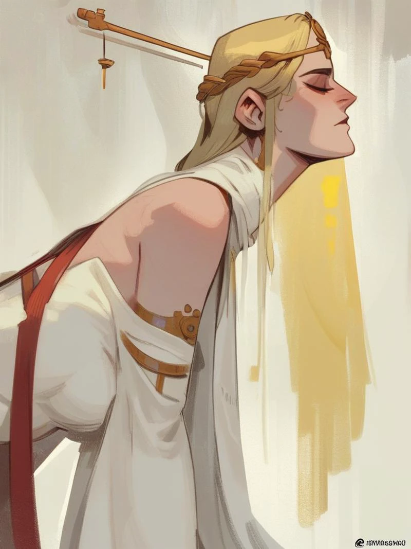 the cleric sticks out her ass, side view, white robes, female, bend over, sexy blonde woman, head down
score_8_up <lora:Silly Dark Fantasy:1>
