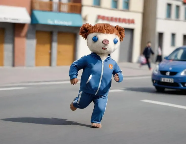 colargolstyle colargol photo of the bear wearing a track suit running fast on the street, high quality, very sharp, professional photography <lora:hjcolargol_v11xl:0.75>