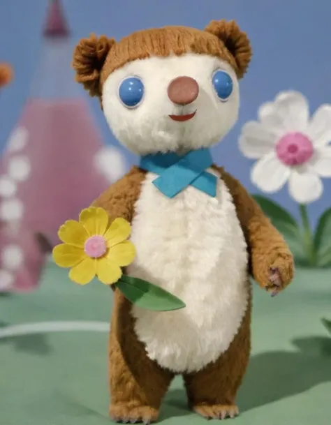 colargolstyle colargol photo of the bear holding a flower with rocket in the background, high quality, very sharp, professional photography <lora:hjcolargol_v11xl:0.75>