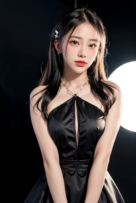 1girl, black formal long dress,white background, <lora:kannudee_-04:1>