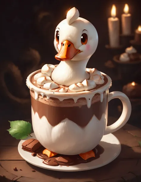 very cute appealing anthropomorphic hot chocolate swan, looking at the viewer, macro, cinematic lighting, fantasy art, dynamic composition, epic realistic, award winning illustration <lora:FoodPets:1> Foodpets