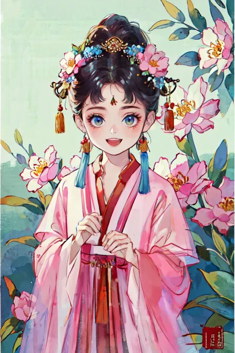 <lora:gufeng_v1:0.9>hair ornament, flower,chinese clothes,jewely,
(best quality, masterpiece, RAW photo,ultra-detailed:1.2), <lyco:GoodHands-beta2:1.0>,1girl,solo,looking at viewer,:D,