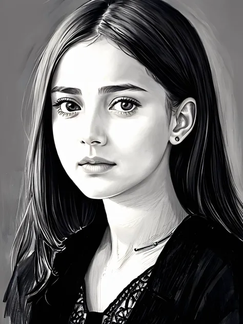 Portrait of a 21 year old girl, pretty face, pencil sketch, 8k, intricate, best quality, absurdres, pencil drawing, masterpiece, high detail, sketch, sad look