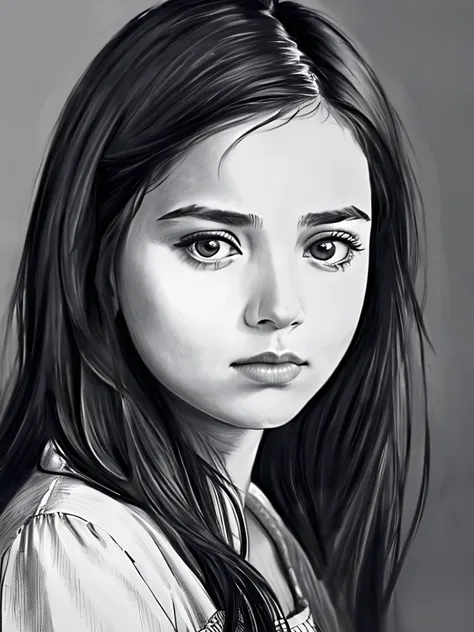 Portrait of a 21 year old girl, pretty face, pencil sketch, 8k, intricate, best quality, absurdres, pencil drawing, masterpiece, high detail, sketch, sad look