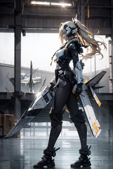 a girl walking inside a large fighter jet hangar, (walking:1.4), (hangar:1.4), (fighter jet:1.4), ( side view:1.4), (Thick Body:1.4), (Long Blond Hair:1.4), Green Eyes, HDR (High Dynamic Range), Ray Tracing, NVIDIA RTX, Super-Resolution, Unreal 5, Subsurface Scattering, PBR Texturing, Post-Processing, Anisotropic Filtering, Depth-Of-Field ,Maximum Clarity And Sharpness, Multi-Layered Textures, Albedo And Specular Maps, Surface Shading, Accurate Simulation Of Light-Material Interaction, Octane Render, Two-Tone Lighting, Low ISO, White Balance, Rule Of Thirds, Wide Aperture, 8K RAW, Efficient Sub-Pixel, Sub-Pixel Convolution, (Luminescent Particles:1.4), {{Masterpiece, Best Quality, Extremely Detailed CG, Unity 8k Wallpaper, 3D, Cinematic Lighting, Lens Flare}}, <lora:add_detail:0.2>, <lora:Niji:0.5>, <lora:urbansamuraiv3testing:0.5>