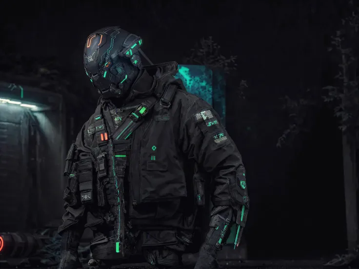 masterpiece, in the dark, deep shadow, film grain, army, weapon, night, military, (neon lights, neon trim:1.1), (spaceship:1.4), underground city, (street:1.2), space, man wearing techwear jacket, cyberhelmet, <lora:urbansamurai_v0.3:0.6> <lora:uv:0.8> <lora:cyberhelmetv0.7:0.5>