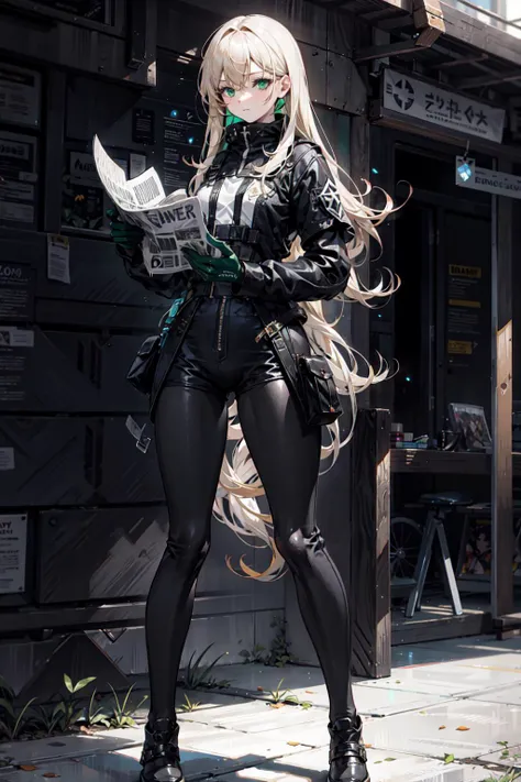 {{masterpiece, best quality, extremely detailed CG, unity 8k wallpaper, cinematic lighting, lens flare}}, a girl leaning against a wall reading newspaper,  full body view, thick body, long blond hair, green eyes, <lora:add_detail:0.2>, <lora:Niji:0.5>, <lora:urbansamuraiv3testing:0.5>