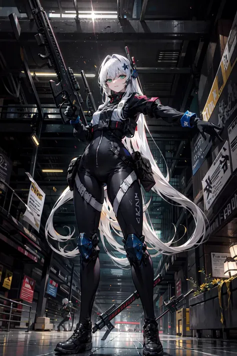 {{masterpiece, best quality, extremely detailed CG, unity 8k wallpaper, cinematic lighting, lens flare}}, a girl aiming a h&k hk416, wide view, full body, thick body, long blond hair, green eyes, <lora:add_detail:0.2>, <lora:Niji:0.5>, <lora:urbansamuraiv3testing:0.5>, (holding weapon, holding rifle,aiming,aim:1.4), gun, h&k hk416, carbine, open fire, firing,