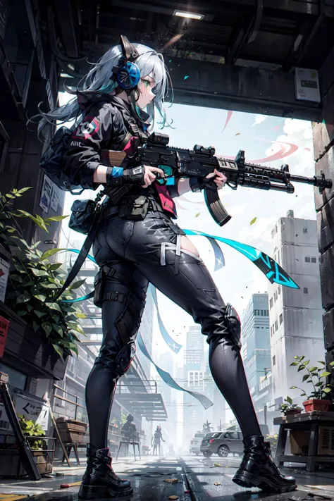 {{masterpiece, best quality, extremely detailed CG, unity 8k wallpaper, cinematic lighting, lens flare}}, a girl holding a rifle and leaning on a car, wide view, full body, thick body, long blond hair, green eyes, <lora:add_detail:0.2>, <lora:Niji:0.5>, <lora:urbansamuraiv3testing:0.5>, (holding weapon, holding rifle, aiming, aim, open fire, firing:1.4), gun, h&k hk416, carbine, (side view:1.4)