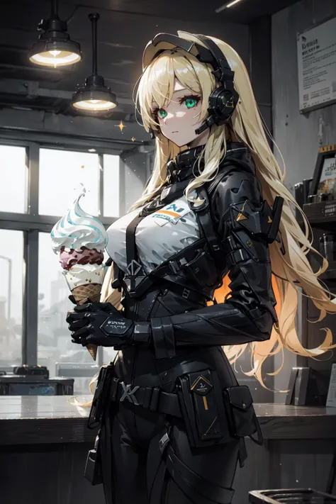a girl holding an ice cream cone with both hand outside of an ice cream shop, (large ice cream shop:1.4), (ice cream cone:1.4), Thick Body, (Long Blond Hair:1.4), Green Eyes, HDR (High Dynamic Range), Ray Tracing, NVIDIA RTX, Super-Resolution, Unreal 5, Subsurface Scattering, PBR Texturing, Post-Processing, Anisotropic Filtering, Depth-Of-Field ,Maximum Clarity And Sharpness, Multi-Layered Textures, Albedo And Specular Maps, Surface Shading, Accurate Simulation Of Light-Material Interaction, Octane Render, Two-Tone Lighting, Low ISO, White Balance, Rule Of Thirds, Wide Aperture, 8K RAW, Efficient Sub-Pixel, Sub-Pixel Convolution, (Luminescent Particles:1.4), {{Masterpiece, Best Quality, Extremely Detailed CG, Unity 8k Wallpaper, 3D, Cinematic Lighting, Lens Flare}}, <lora:add_detail:0.2>, <lora:Niji:0.5>, <lora:urbansamuraiv3testing:0.5>