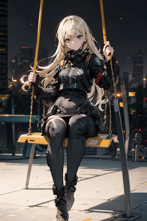 a girl sitting on a swing, (swing:1.4), (playground:1.4), (city backgroundL:1.4),(Thick Body:1.4), (Long Blond Hair:1.4), Green Eyes, HDR (High Dynamic Range), Ray Tracing, NVIDIA RTX, Super-Resolution, Unreal 5, Subsurface Scattering, PBR Texturing, Post-Processing, Anisotropic Filtering, Depth-Of-Field ,Maximum Clarity And Sharpness, Multi-Layered Textures, Albedo And Specular Maps, Surface Shading, Accurate Simulation Of Light-Material Interaction, Octane Render, Two-Tone Lighting, Low ISO, White Balance, Rule Of Thirds, Wide Aperture, 8K RAW, Efficient Sub-Pixel, Sub-Pixel Convolution, (Luminescent Particles:1.4), {{Masterpiece, Best Quality, Extremely Detailed CG, Unity 8k Wallpaper, 3D, Cinematic Lighting, Lens Flare}}, <lora:add_detail:0.2>, <lora:Niji:0.5>, <lora:urbansamuraiv3testing:0.5>