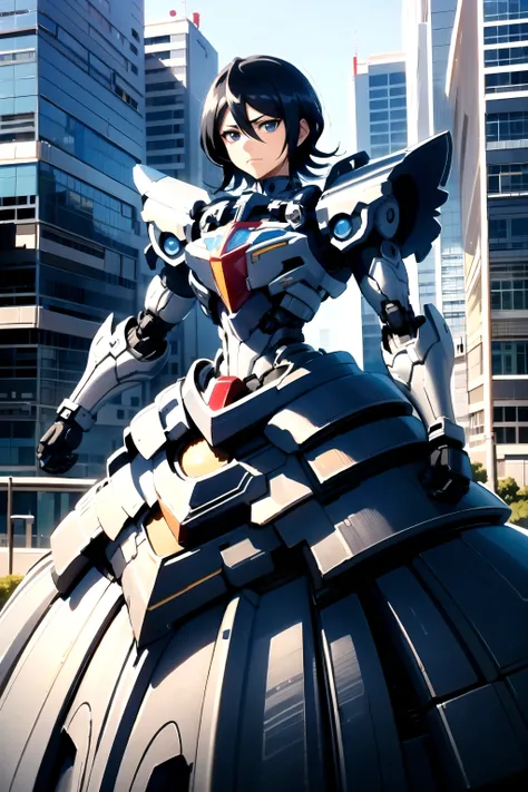 (closed mouth:1.4), <lora:HerrscherAGGA2023_Rukia_V1:0.9>, kuchiki rukia, blue eyes, black hair, hair between eyes, <lora:edgRoboGown:1>, (ballgown:1.1), (edgmecha:1.3), dress, (wearing wick suit:1.2), city,, (masterpiece, high quality, best quality:1.3), Detailed