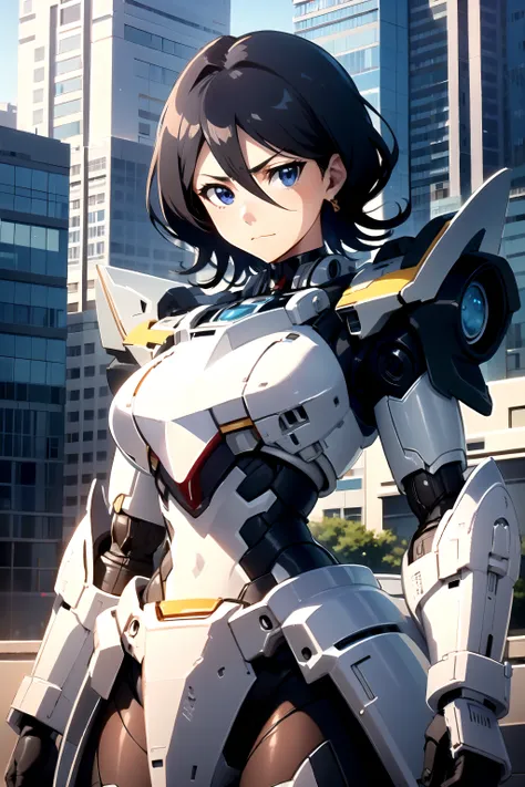 (closed mouth:1.4), kuchiki rukia, blue eyes, black hair, hair between eyes, <lora:HerrscherAGGA2023_Rukia_V1:0.9>, <lora:edgRoboGown:1>, (edgmecha:1.1), (wearing mecha suit:1.1), city, dress, japanese clothes,, (masterpiece, high quality, best quality:1.3), Detailed