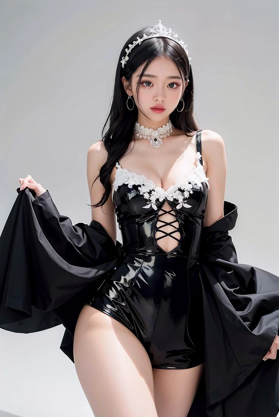 1girl, black formal attire, white background, <lora:igumdrop-04:1>