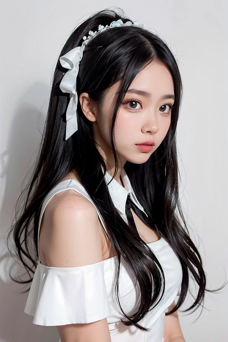 1girl, black formal attire, white background, <lora:igumdrop-04:1>