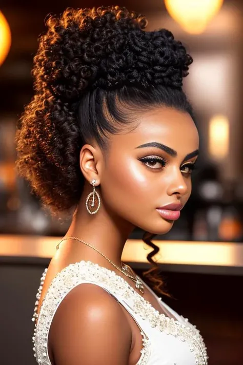 portrait photo of danperk beautiful woman hair updo upsweep nightclub sitting at bar (masterpiece) (best quality) (detailed) (8k) (HDR) (wallpaper) (cinematic lighting) (sharp focus) (intricate)