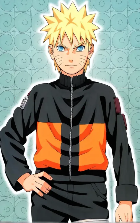 score_9, score_8_up, score_7_up, looking at viewer,  BREAK
colored_narutomanga_ownwaifu, 
male focus, 1boy, spiked hair, uzumaki naruto, blonde hair, konohagakure symbol, blue eyes, long sleeves, whisker markings, ninja
(contrapposto, hand on hip), manga cover, 
<lora:PONYXL_NarutoMangaColored_ownwaifu:1>,