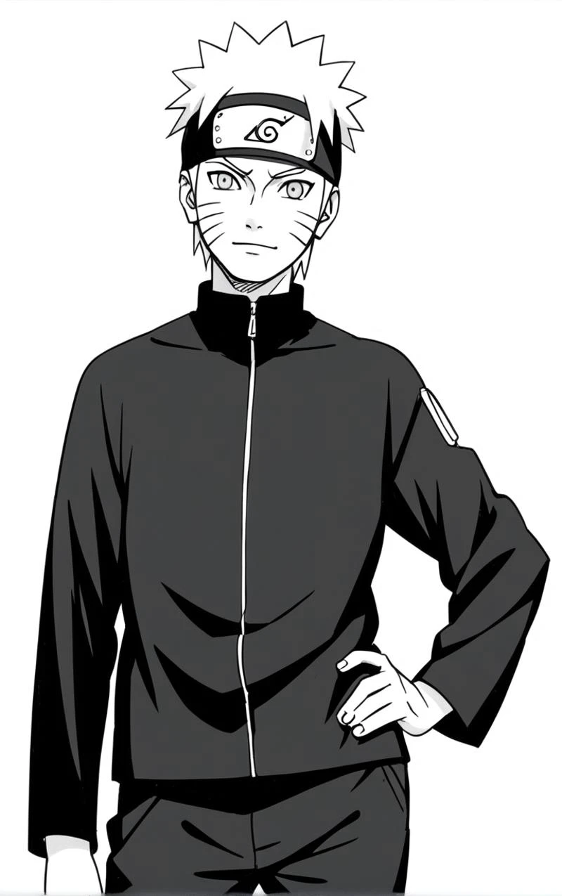 score_9,score_8_up,score_7_up,
BlackAndWhite_NarutoManga_ownwaifu, (monochrome),
male focus, 1boy, spiked hair, uzumaki naruto, konohagakure symbol, long sleeves, whisker markings, ninja
(contrapposto, hand on hip),
<lora:PONYXL_NarutoMangaColored_ownwaifu:0.6>,