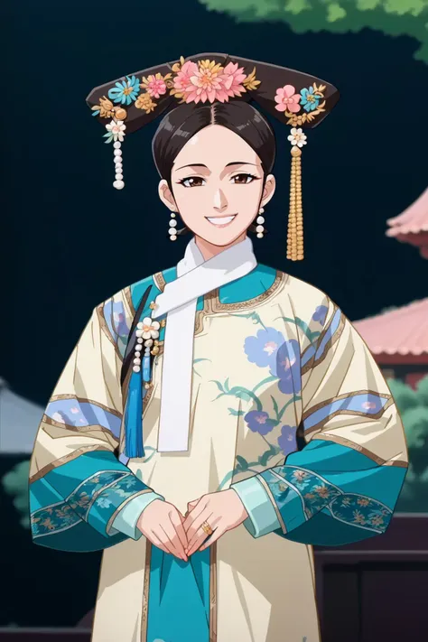 score_9, score_8_up, score_7_up, score_6_up, score_5_up, score_4_up, BREAK ,cowboy shot,1girl,solo,smile,souce_anime,anime_screencap,looking at viewer
qingchao, a woman in a traditional chinese dress poses for a picture , woman wearing a qingchao_dress, qingchao_haircut, qingchao_scarf
 <lora:edgQingChaoPonyv1:1>