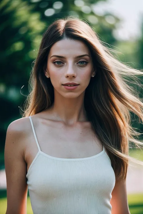 AngelaS_SoloTI_v1,
(In a simple sundress with a light cardigan, with natural makeup and a warm smile, for a friendly and approachable look),
(A sunny suburban street, with children playing and well-kept lawns, an atmosphere of warmth and familiarity:1.3),
(seductive:1.3),(analog, cinematic, film grain, hazy atmosphere, cinematic shot:1.3),
<lora:add_detail:0.6>, PA7_Portrait-MCU,