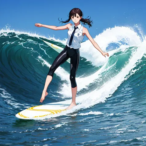<lora:surfing-103-8:0.3> sfg103,
1girl, barefoot, water, ocean, surfing, surfboard,
swimsuit,
best quality, masterpiece, ultra detailed, 1girl,
kanakimi, solo, earmuffs, necktie, coat, <lora:KanaKimishima_E10_v03:0.8>