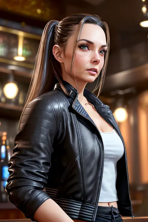 photo of an attractive S020_XeniaCrushova, in (the pub:1.2), wearing a (leather_jacket:1.3), (8k, RAW photo, best quality, ultra high res, photorealistic, masterpiece, ultra-detailed, Unreal Engine)