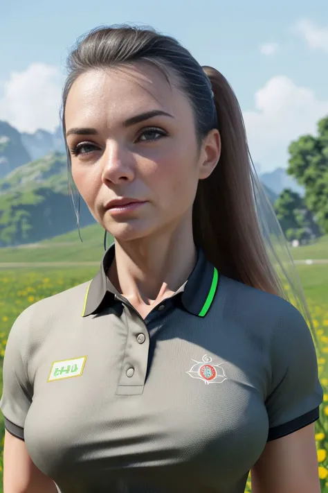 photo of a stunning S020_XeniaCrushova, in a (field:1.2), wearing a (poloshirt:1.3), (8k, RAW photo, best quality, ultra high res, photorealistic, masterpiece, ultra-detailed, Unreal Engine)