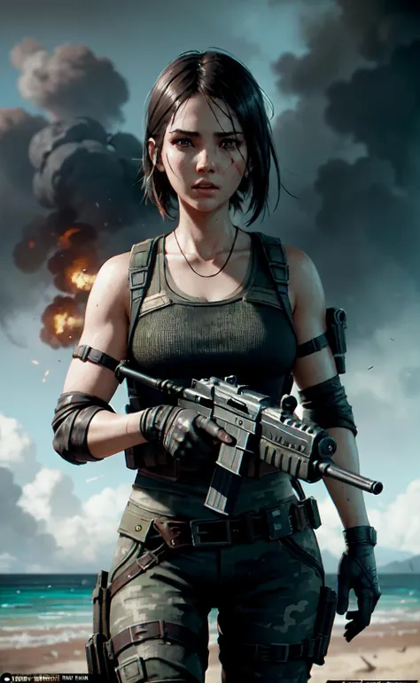 PUBG Mobile, special forces woman, beach, deviantart hd, artstation hd, concept art, detailed face and body, award-winning photography, margins, detailed face, Atey Ghailan, Jeremy Mann, Greg Manchess, Alex Gray, intricate, high detail, sharp focus, dramatic, award winning matte drawing cinematic lighting octane render, unreal engine,