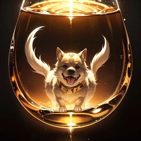 <lyco:Lqg:0.6> dog inside a glass made of LQDGOD