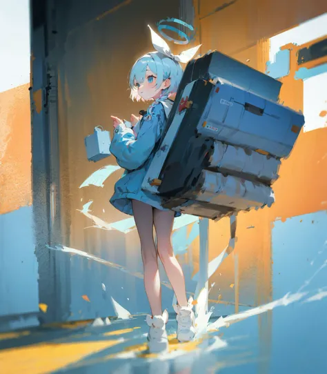 arona, 1girl, white hairband, bow hairband, halo, short hair, single braid, <lora:chara-arona-v1:1>beret,standing, full body, spacecraft,