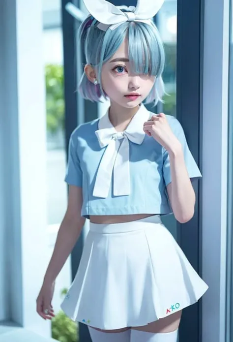 detailed,8k, detailed shadow,
1girl, skirt, white skirt, hairband, solo, white bow, choker, shirt, window, white ribbon, pleated skirt, sailor collar, serafuku, school uniform, light blue hair
,<lora:Japanese Doll Likeness:0.35> <lora:arona:1>, (masterpiece,best quality)