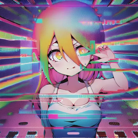 glitchcore, 1girl, solo, no mouth, colorful background, (corneo_power:0.8),  <lora:glitchcore-15_v2:1.0>