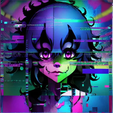 glitchcore, hex-maniac, 1girl, solo, colorful background,  <lora:glitchcore-15_v2:1.0>  <lora:hexManiacPokemonLora_1:0.8>