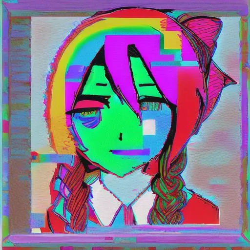 glitchcore, abstract, glitched, artefact, collage, solo, portrait, colorful, rainbow,(corneo_aerith:0.8),  <lora:glitchcore-10_v2:1.2>