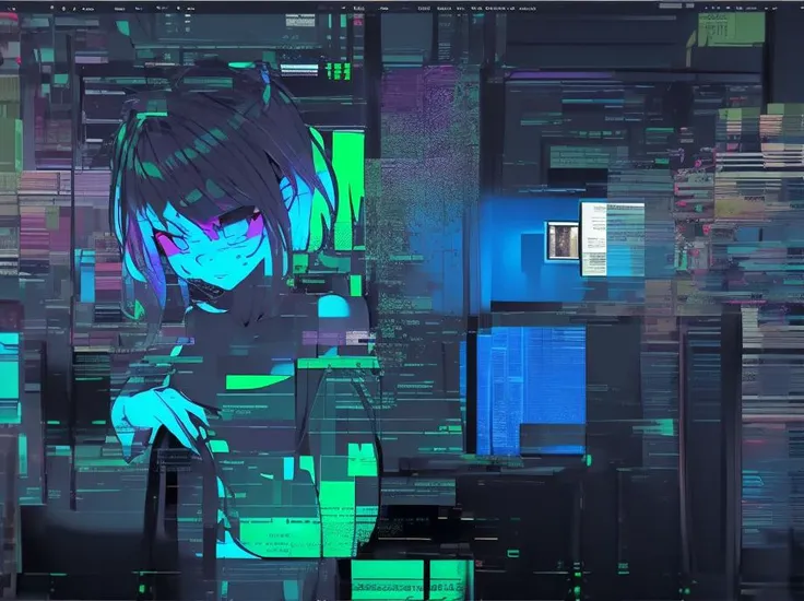 <lora:glitch-core-10:1> glitchcore,  <lora:ttpt-fC-v1.3c:1> ttpt-fc, 1girl, office, sensual, shoulders