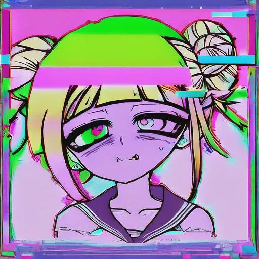 glitchcore, abstract, glitched, artefact, collage, solo, portrait, colorful, rainbow, TogaHimiko, <lora:glitchcore-10_v2:1.1>