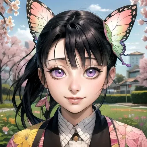 portrait of Tsuyuri Kanao, outdoor, day <lora:kimetsu_no_yaiba_V9000:1.1>, (masterpiece, best quality, artwork, colorful, detailed, comic:1.0)