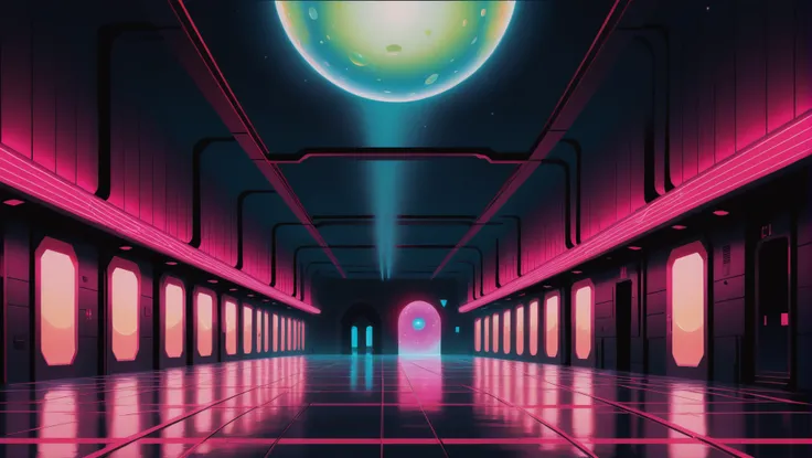 anime style matte painting, whimsical scifi hamlet at the end of the multiverse