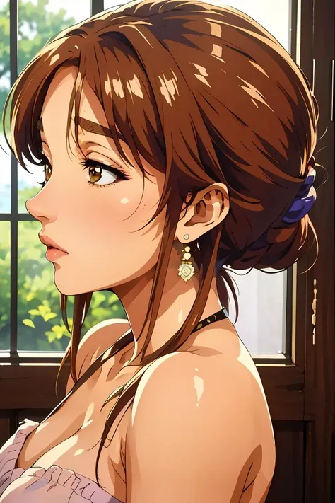 (masterpiece, best quality), 1girl, <lora:Aunt Itoe1:1> aaitoe, brown hair, brown eyes, earrings, jewelry, long hair, lips, ponytail
