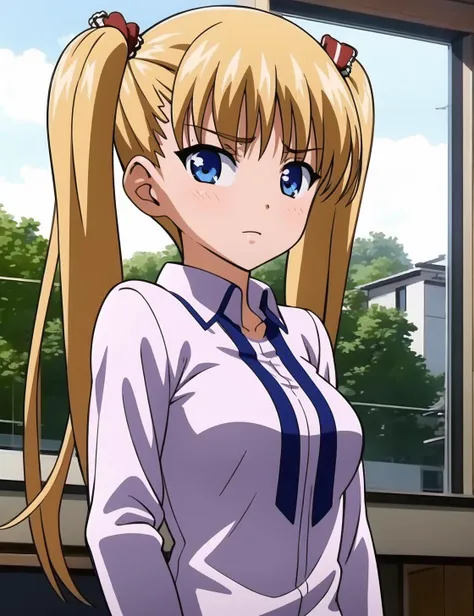 AkizukiAiri,twintails,beautiful, masterpiece, best quality, extremely detailed light, extremely detailed face, perfect lighting, 1girl, solo, medium breasts, standing,upper body,school uniform