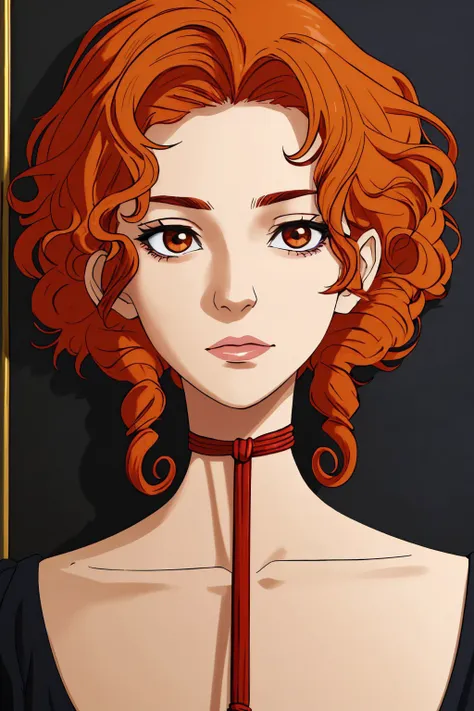 portrait photo of <lora:tenletters_v1:.9> tenletters, focus on face, wearing conservative clothing , her color saffron hair is styled as Kinky Curls,