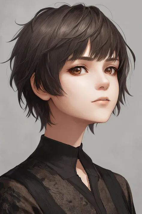 headshot photo of <lora:tenletters_v1:.9> tenletters, focus on face, wearing conservative clothing , her hair is styled as short asymmetrical hair,