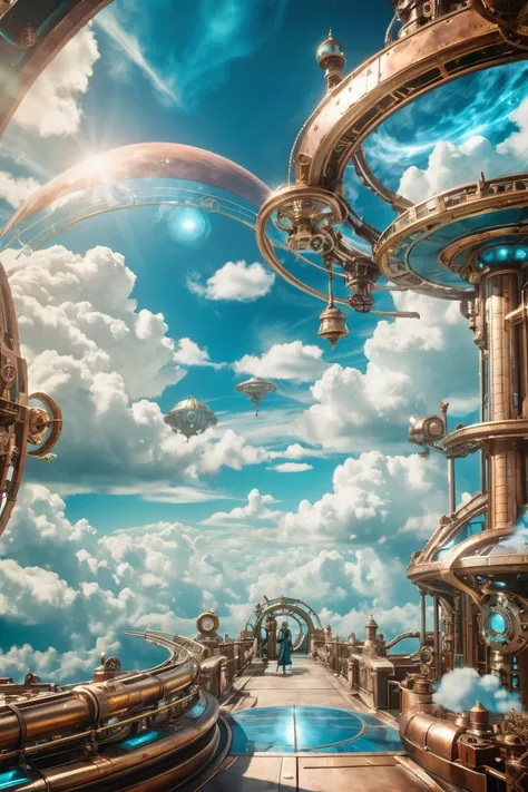 photograph, cinematic color grading, steampunk, noon, blue sky, clouds, scenery, "at the Glinting Intergalactic Passage"<lora:EnvyBetterHiresFixXL01:0:hr=1><lora:EnvyBetterHiresFixXL01:0:hr=1><lora:EnvyFutureUtopiaXL01:1>