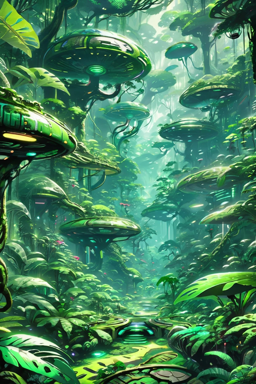scifi, Subtropical Rainforest<lora:EnvyBetterHiresFixXL01:0:hr=1><lora:EnvyBetterHiresFixXL01:0:hr=1><lora:EnvyFutureUtopiaXL01:1>