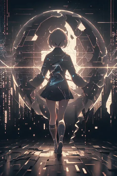 (masterpiece, best quality, ultra detailed, hyper realistic, photo), delicate pattern, detailed background,
binary code and digital art, binary code, digital art, only zero and one, <lora:binarycode:0.8>,
hologram, virtual space, afloat,
1girl, solo, grin, cute,
cowboy shot, action pose, from behind,
<lora:ç¼çå:0.3>,
GlitchingBodyPart, glitch, <lora:GlitchingBodyPart:0.3>,
<lora:add_detail:-1.0>,
light brown tone, cinematic lighting, punk, mysterious, ray tracing, 8k,