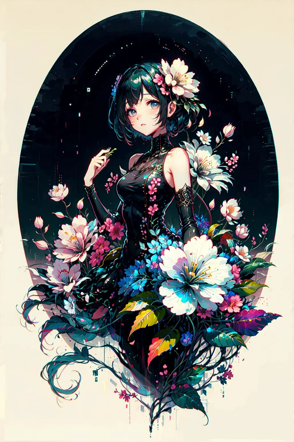 (extremely detailed CG unity 16k wallpaper,best quality,extreme quality,masterpiece,ultra-detailed,:1.3),(a binary code and digital art flower:1.4),
<lora:MJ Style:0.6> midjourney style, space <lora:binarycode:0.6> binary code, digital art,only zero and one,